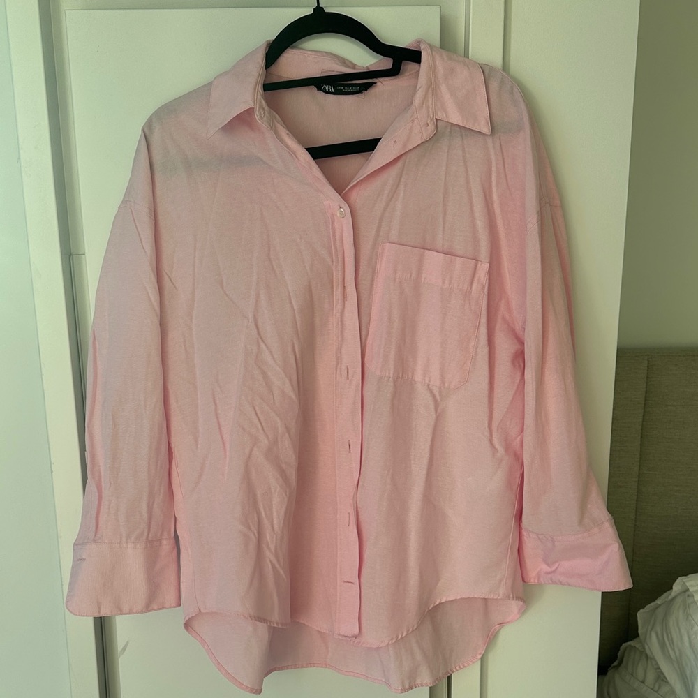 Zara cotton Pink Button-Up Shirt